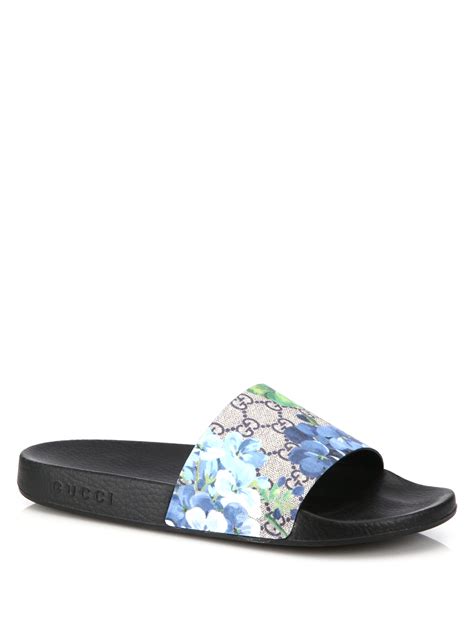 gucci blue slides|women's gucci slides blue flowers.